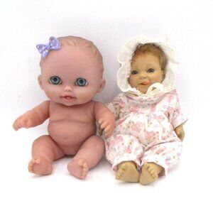 Berenguer Dolls Set of 2- 9" Baby Vinyl, Expressions Tongue Girl Porcelain Green